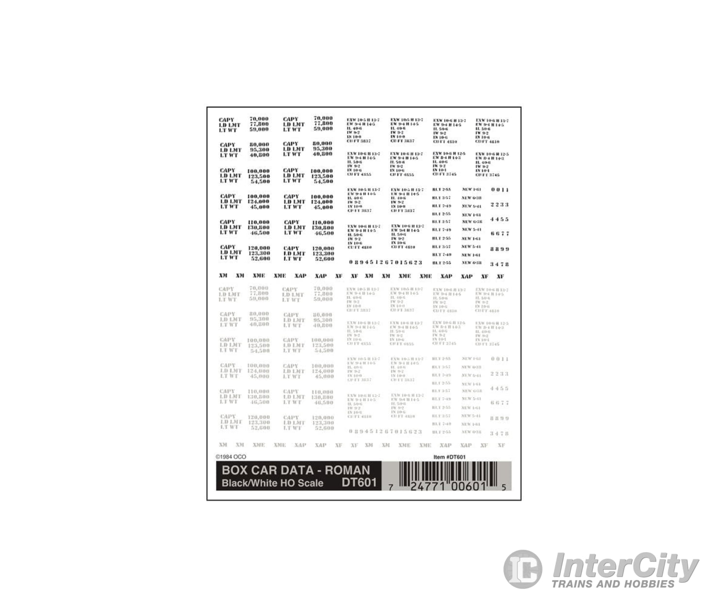 Woodland Scenics 601 Decal - Boxcar Data Roman Decals