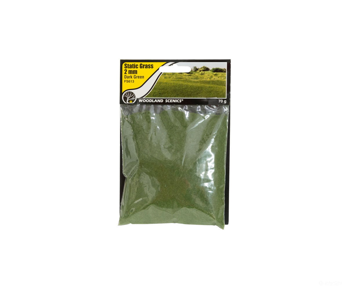 Woodland Scenics 613 Static Grass - Field System Dark Green 1/16’ 2Mm Fibers & Applicators