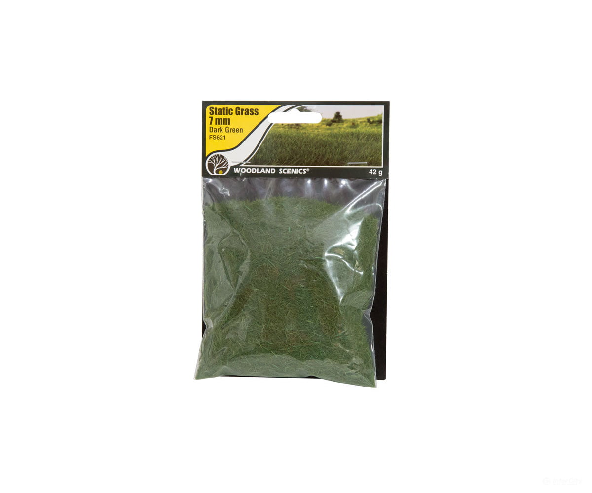 Woodland Scenics 621 Static Grass - Field System Dark Green 1/4’ 7Mm Fibers & Applicators