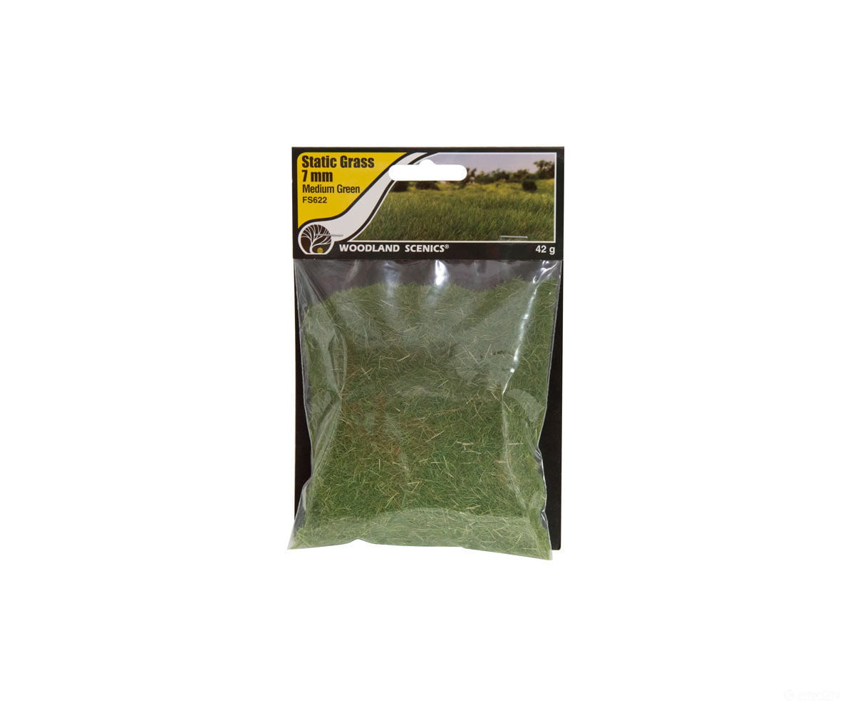 Woodland Scenics 622 Static Grass - Field System Medium Green 1/4’ 7Mm Fibers & Applicators