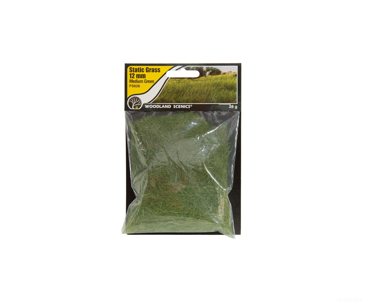 Woodland Scenics 626 Static Grass - Field System Medium Green 1/2’ 12Mm Fibers & Applicators