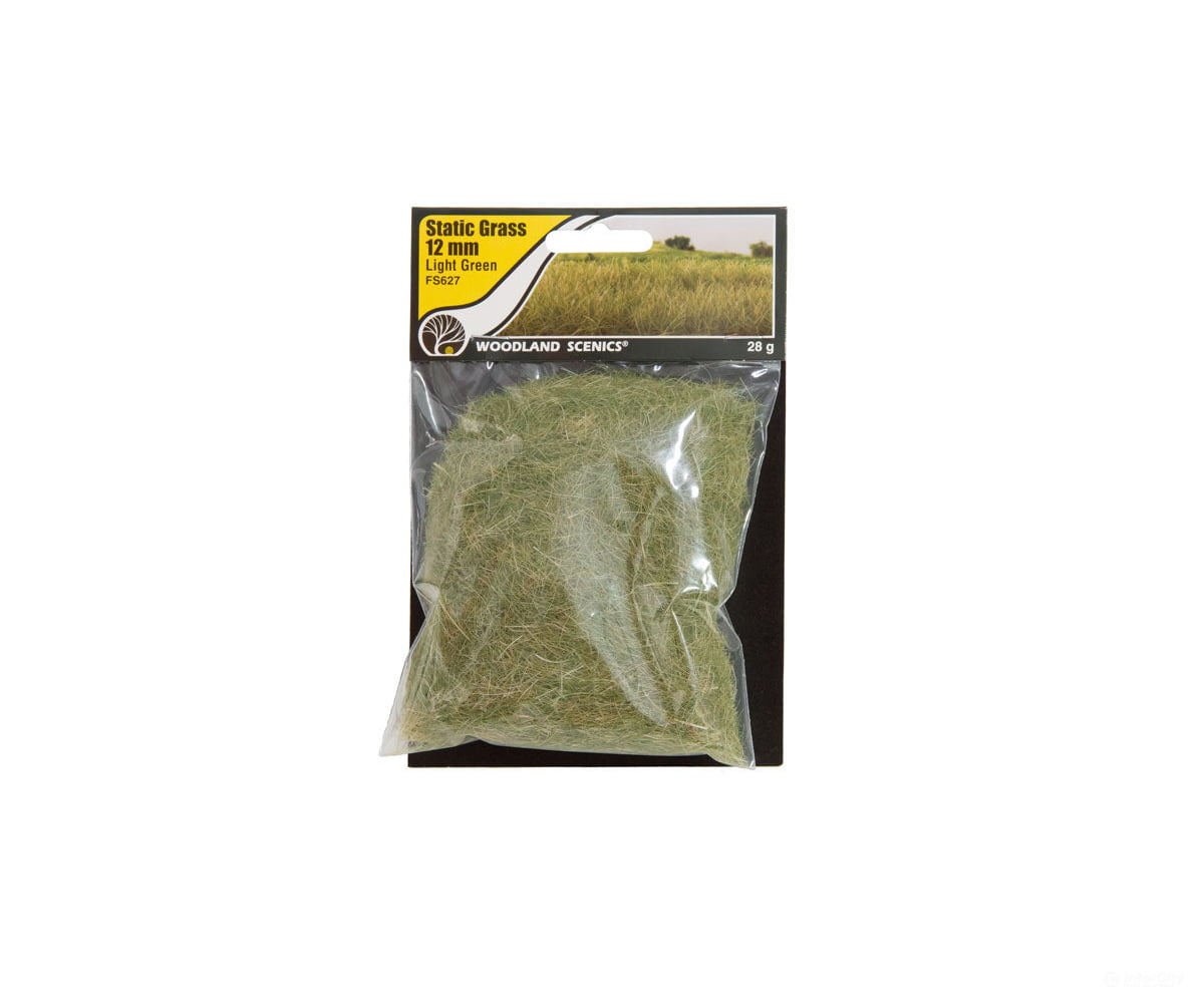 Woodland Scenics 627 Static Grass - Field System Light Green 1/2’ 12Mm Fibers & Applicators