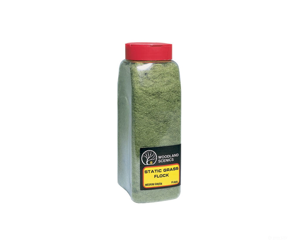 Woodland Scenics 635 Static Grass Flock Medium Green (32 Oz) & Applicators