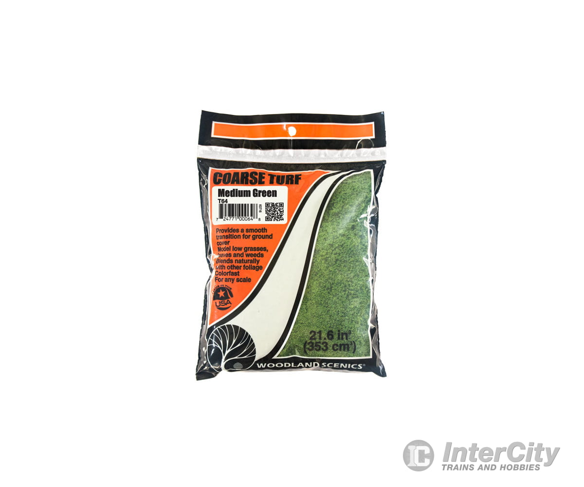 Woodland Scenics 64 Coarse Turf - Medium Green (12 Oz) Flock & Turf