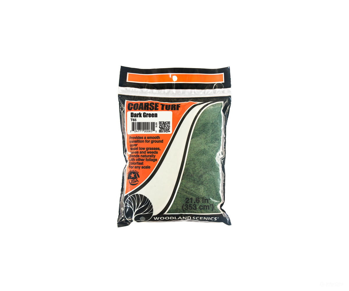 Woodland Scenics 65 Coarse Turf - Dark Green (12 Oz) Flock & Turf