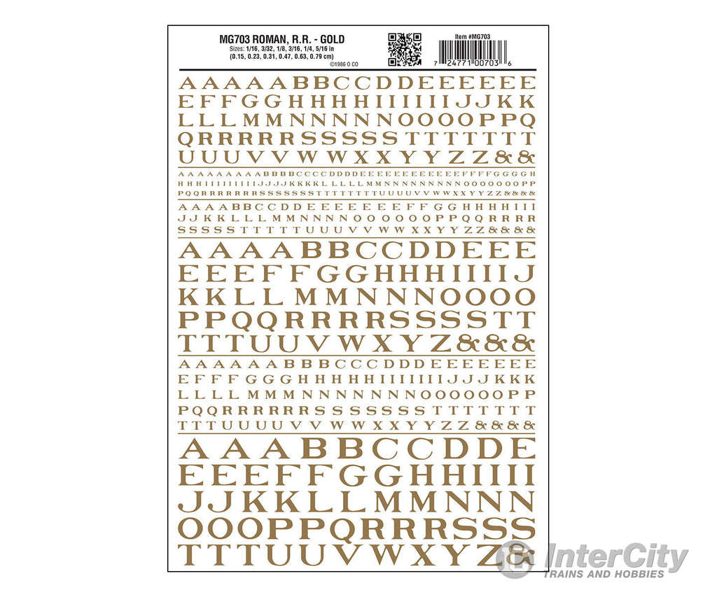 Woodland Scenics 703 Dry Transfer Alphabet - Railroad Roman 1/16 3/32 1/8 3/16 1/4 & 5/16’ - -
