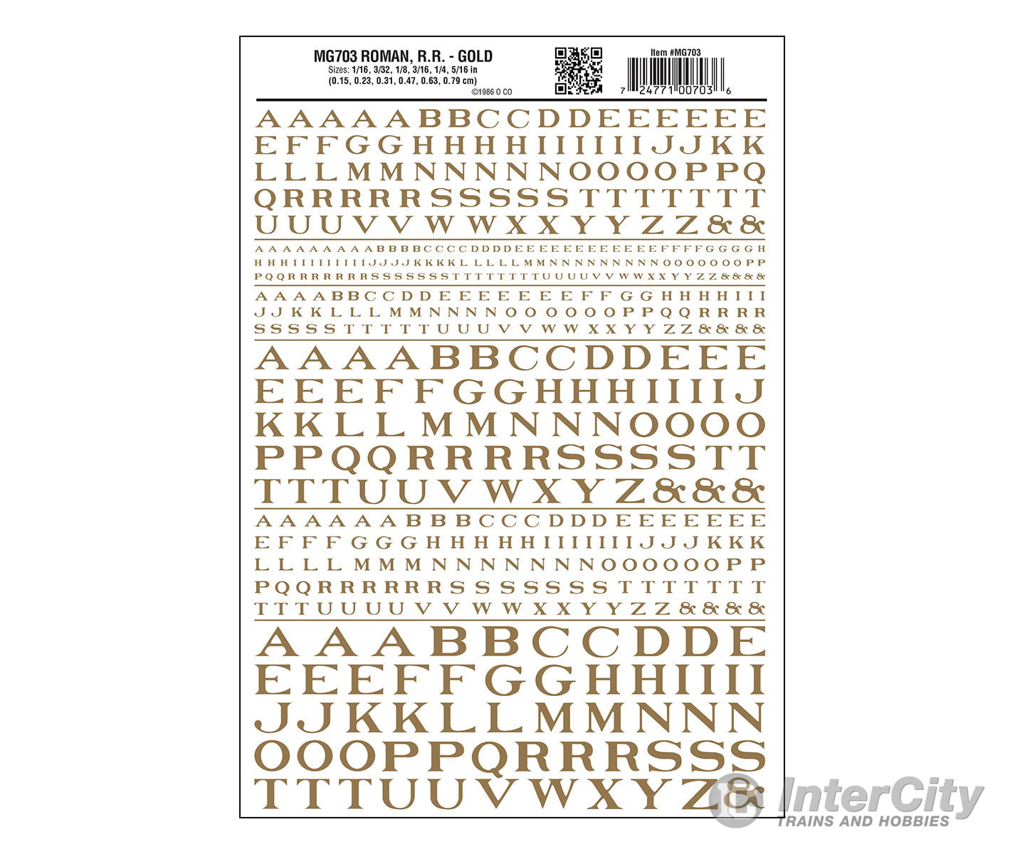Woodland Scenics 703 Dry Transfer Alphabet - Railroad Roman 1/16 3/32 1/8 3/16 1/4 & 5/16’ - -