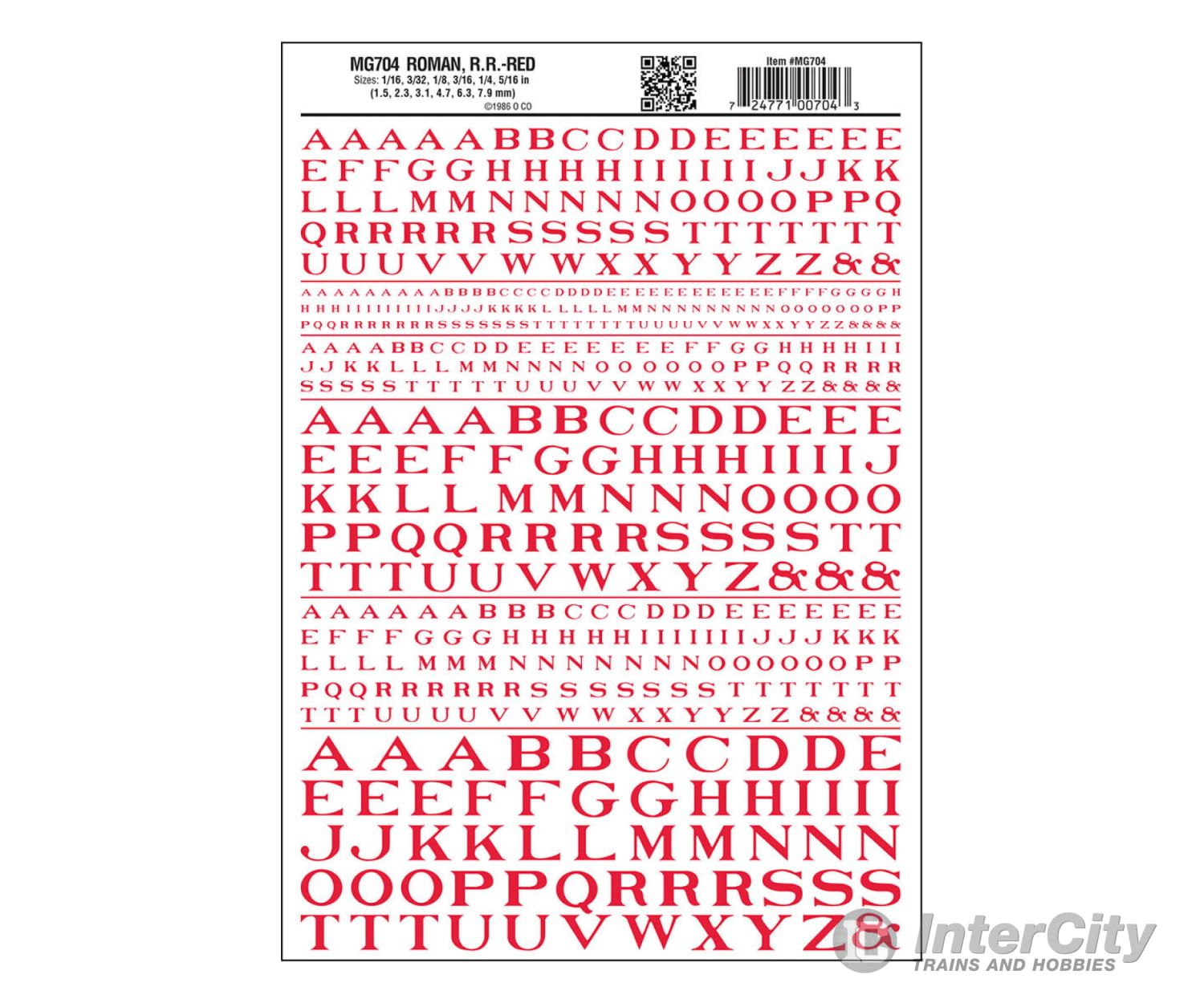 Woodland Scenics 704 Dry Transfer Alphabet - Railroad Roman 1/16 3/32 1/8 3/16 1/4 & 5/16’ - -