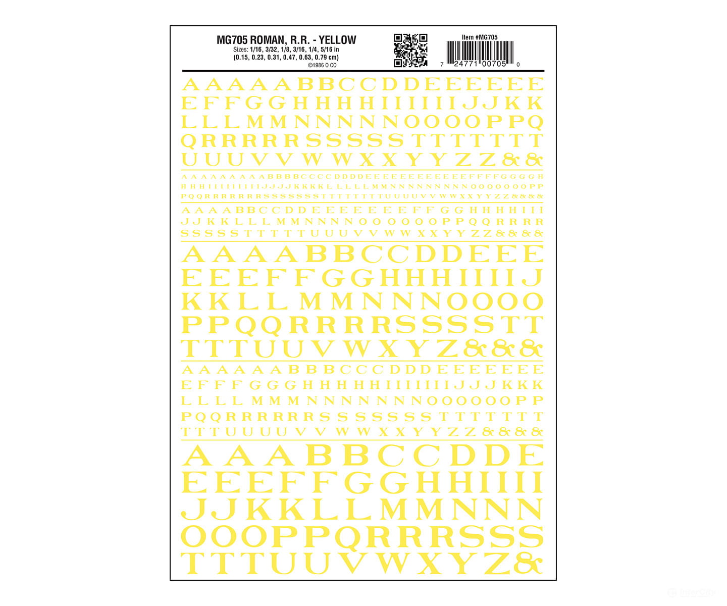 Woodland Scenics 705 Dry Transfer Alphabet - Railroad Roman 1/16 3/32 1/8 3/16 1/4 & 5/16’ - -