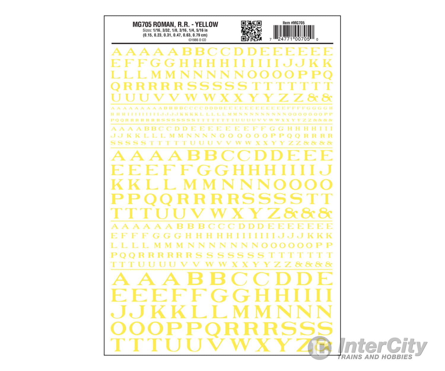 Woodland Scenics 705 Dry Transfer Alphabet - Railroad Roman 1/16 3/32 1/8 3/16 1/4 & 5/16’ - -