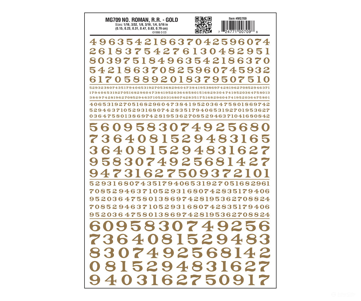 Woodland Scenics 709 Dry Transfer Numbers - Railroad Roman 1/16 3/32 1/8 3/16 1/4 & 5/16’ - -