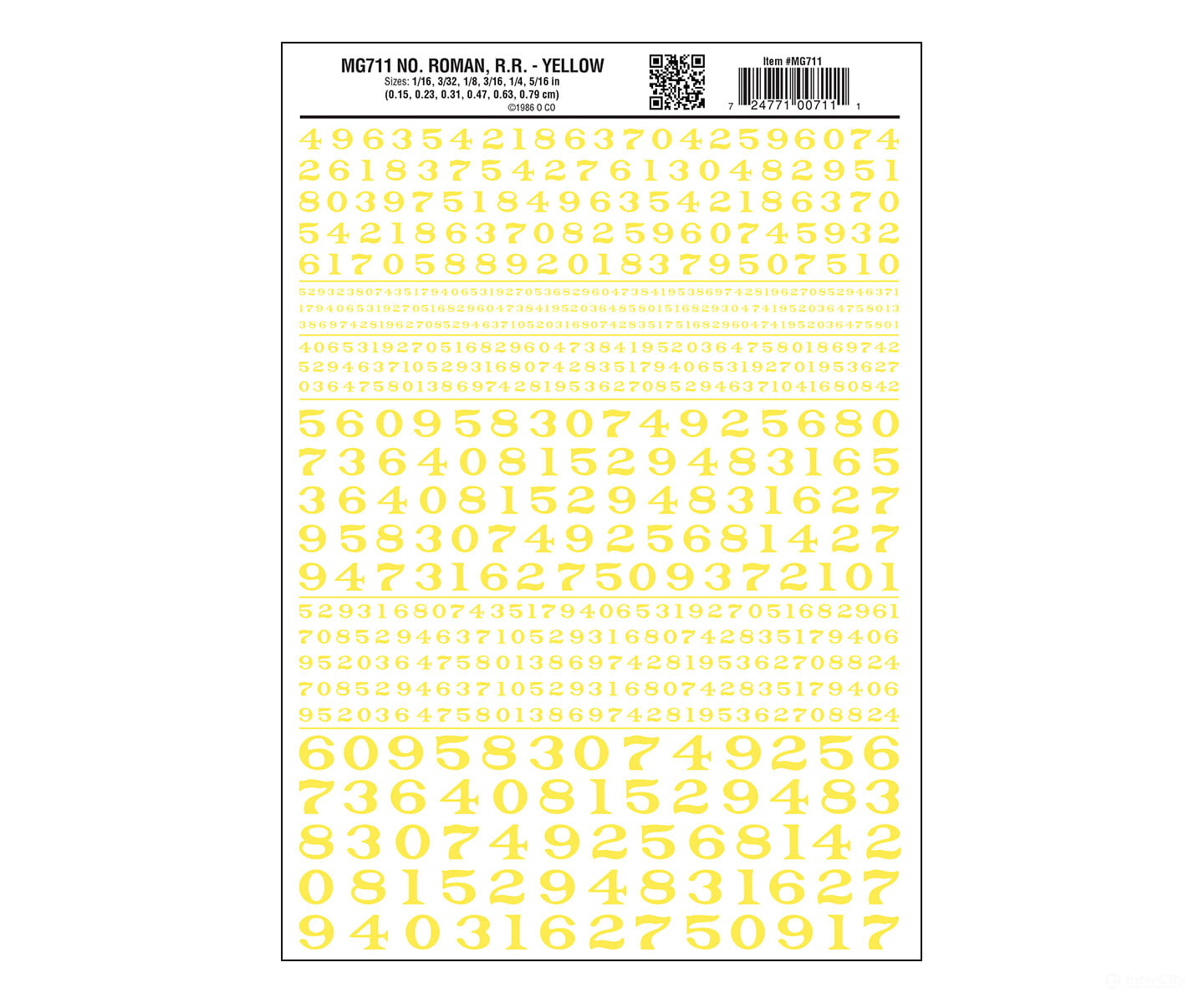 Woodland Scenics 711 Dry Transfer Numbers - Railroad Roman 1/16 3/32 1/8 3/16 1/4 & 5/16’ - -