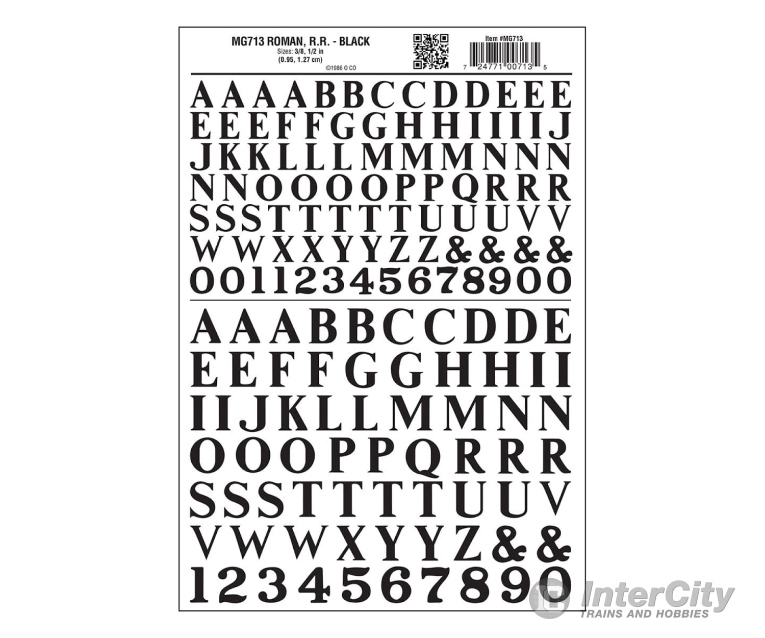 Woodland Scenics 713 Dry Transfer Alphabet & Numbers - Railroad Roman (3/8 1/2’) - - Black Decals