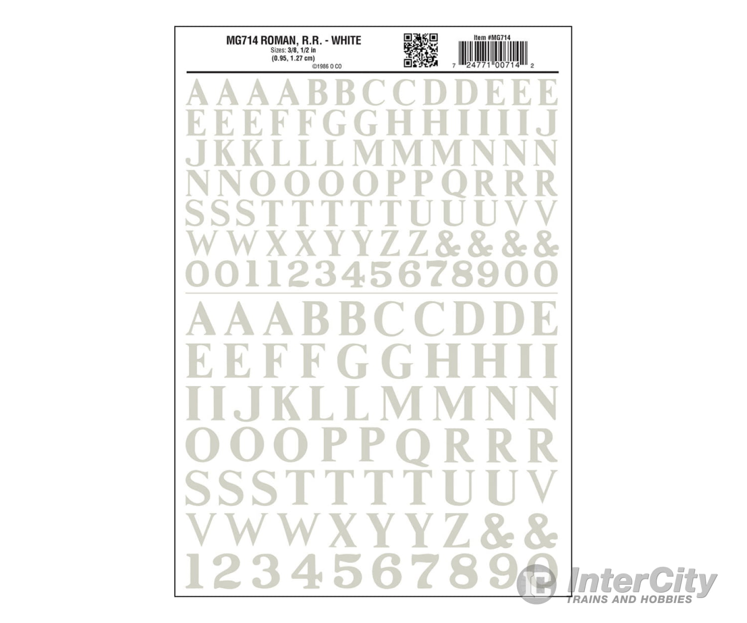 Woodland Scenics 714 Dry Transfer Alphabet & Numbers - Railroad Roman (3/8 1/2’) - - White Decals