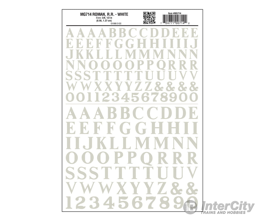 Woodland Scenics 714 Dry Transfer Alphabet & Numbers - Railroad Roman (3/8 1/2’) - - White Decals