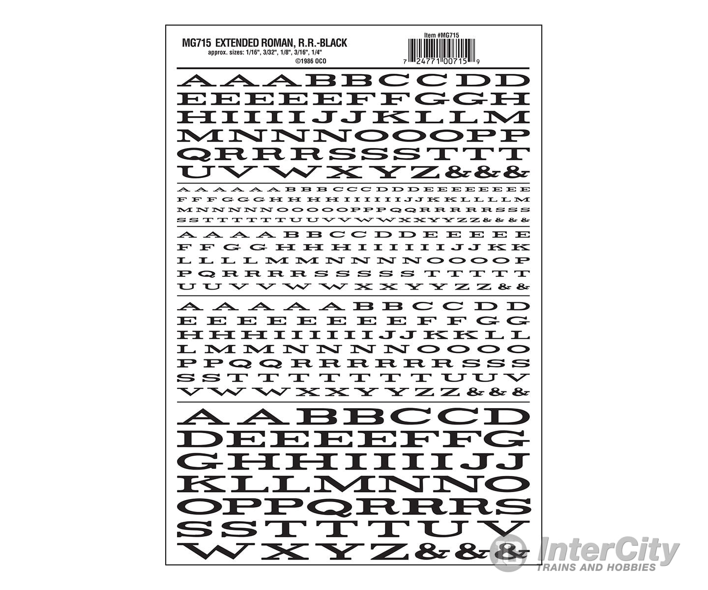 Woodland Scenics 715 Dry Transfer Alphabet & Numbers - Extended Railroad Roman - - Black Decals