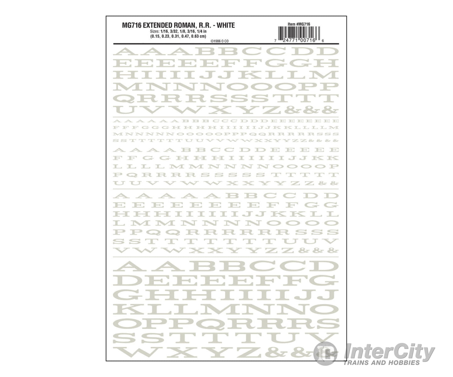 Woodland Scenics 716 Dry Transfer Alphabet & Numbers - Extended Railroad Roman - - White Decals