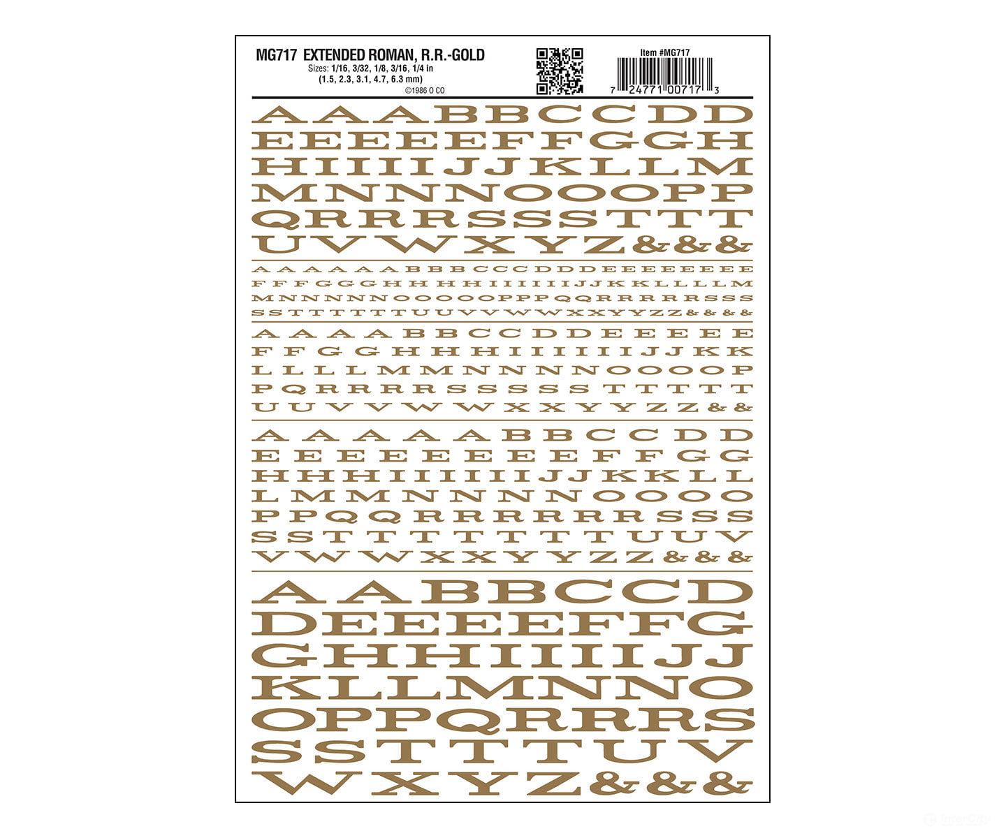 Woodland Scenics 717 Dry Transfer Alphabet & Numbers - Extended Railroad Roman - - Gold Decals