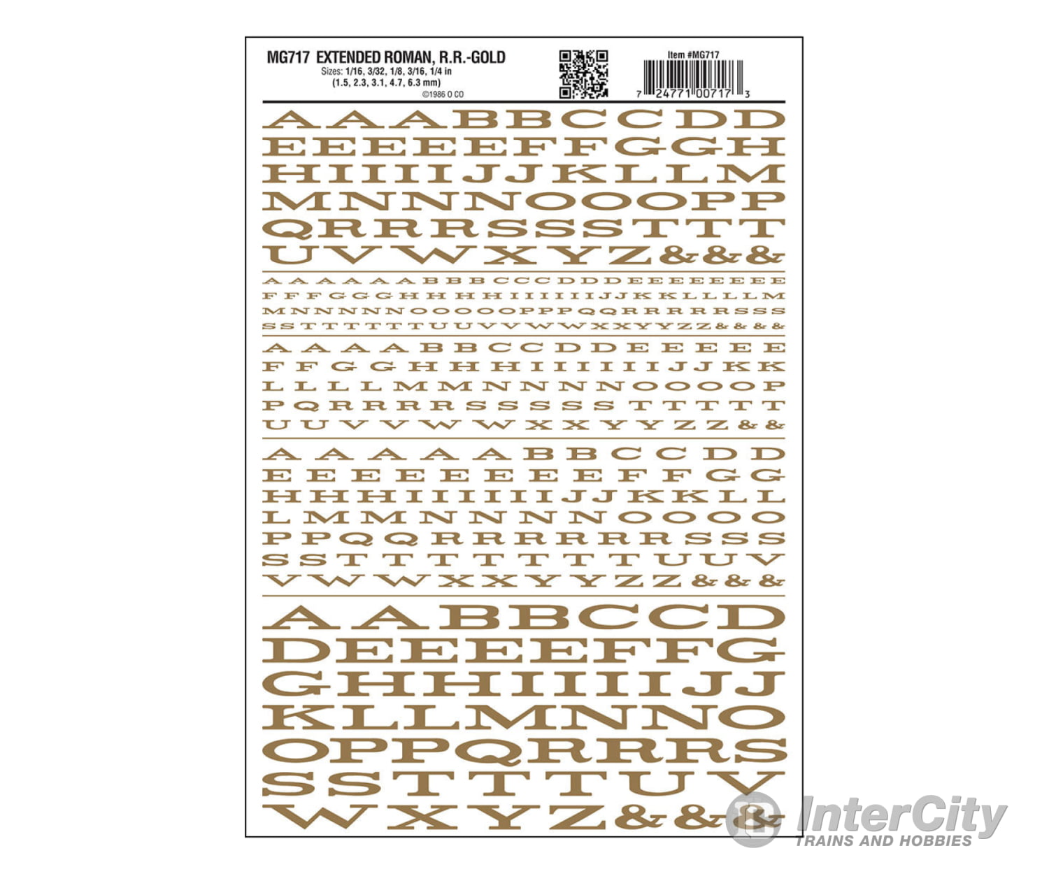 Woodland Scenics 717 Dry Transfer Alphabet & Numbers - Extended Railroad Roman - - Gold Decals