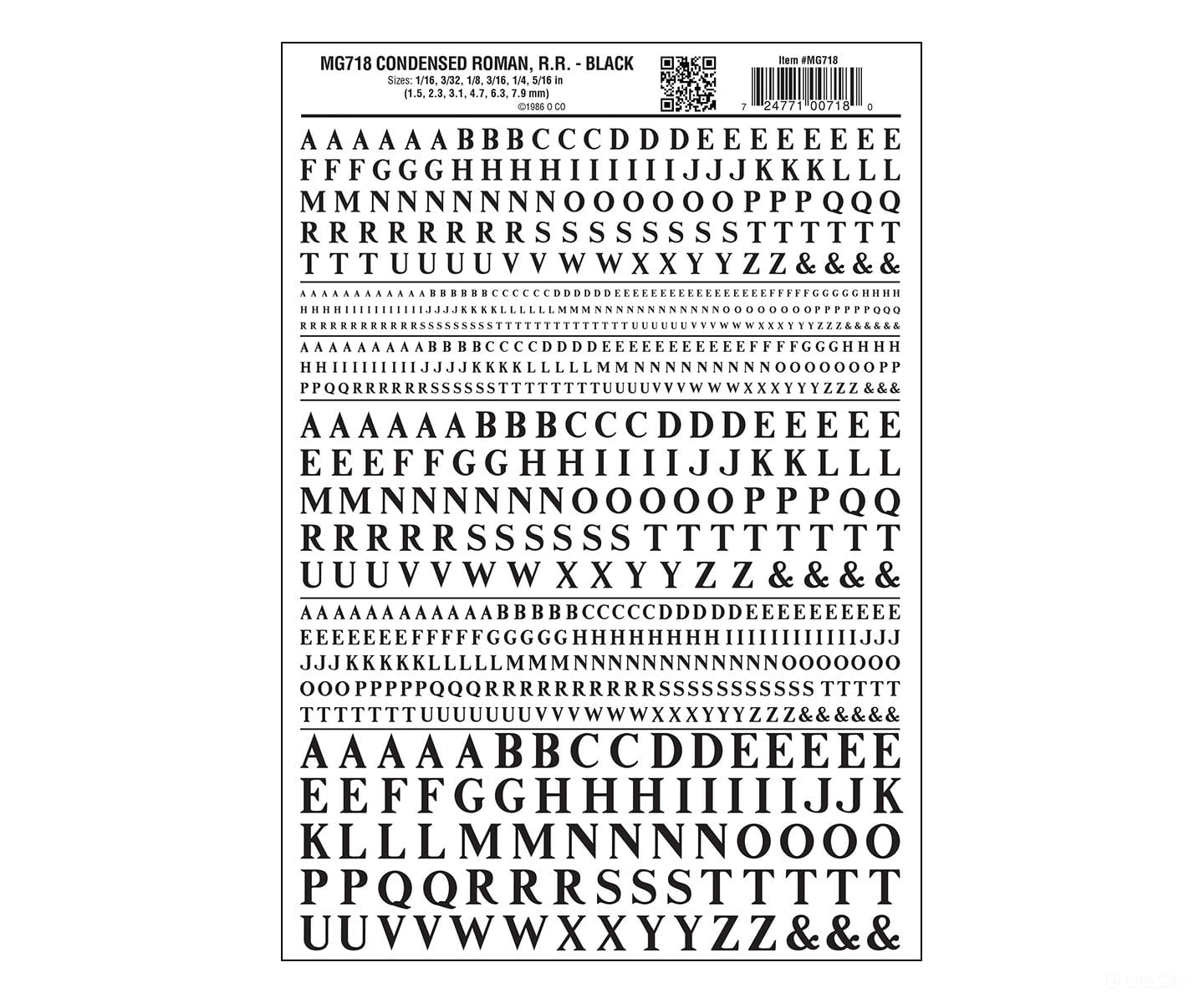 Woodland Scenics 718 Dry Transfer Alphabet & Numbers - Condensed Railroad Roman - - Black Decals