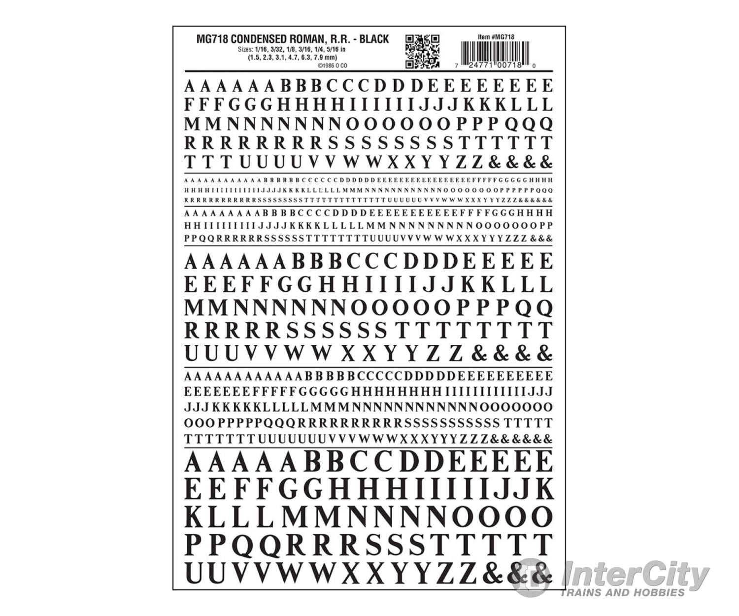 Woodland Scenics 718 Dry Transfer Alphabet & Numbers - Condensed Railroad Roman - - Black Decals