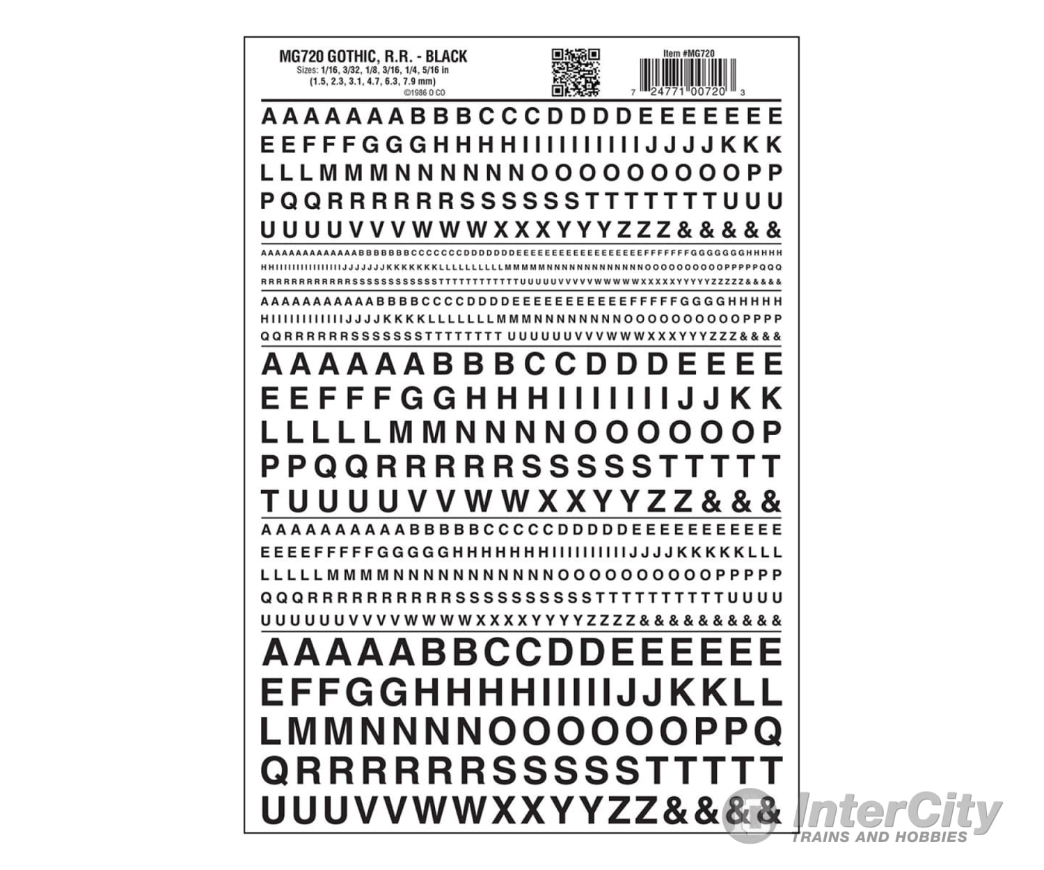 Woodland Scenics 720 Dry Transfer Alphabet - Railroad Gothic - - Black Decals