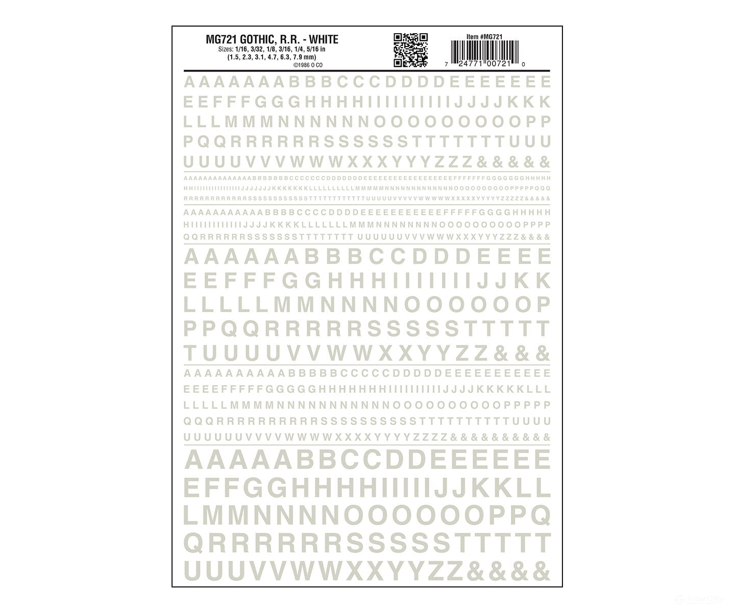 Woodland Scenics 721 Dry Transfer Alphabet & Numbers - Railroad Gothic - - White Decals