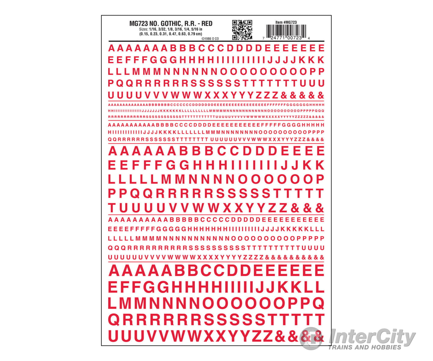 Woodland Scenics 723 Dry Transfer Alphabet & Numbers - Railroad Gothic - - Red Decals