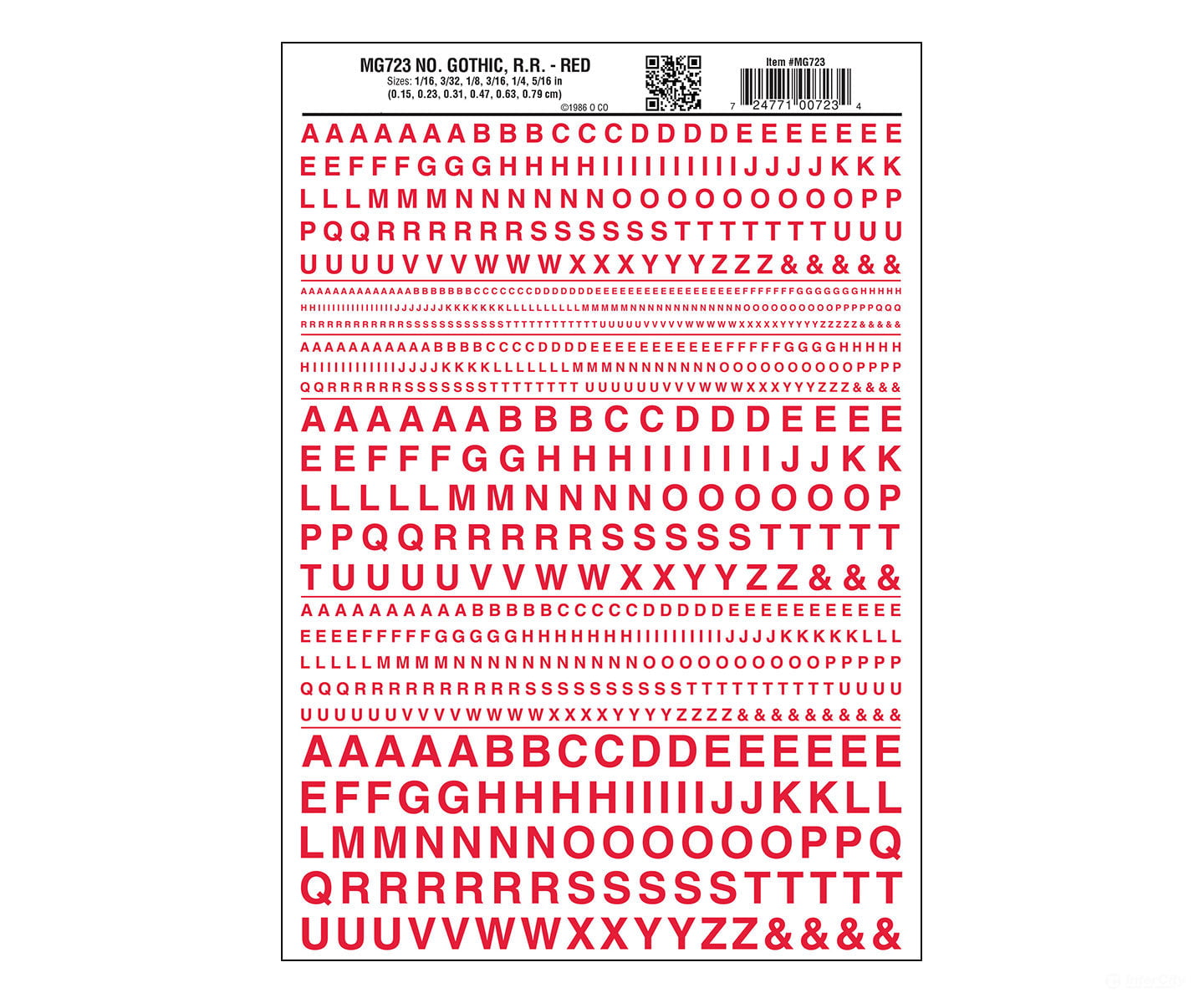 Woodland Scenics 723 Dry Transfer Alphabet & Numbers - Railroad Gothic - - Red Decals