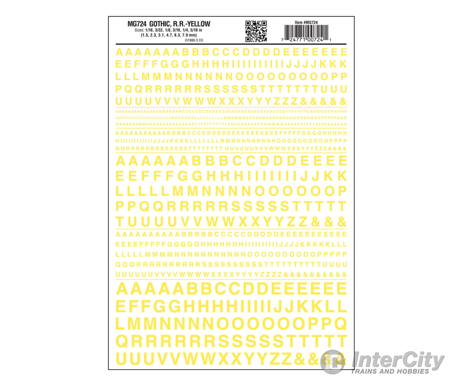 Woodland Scenics 724 Dry Transfer Alphabet & Numbers - Railroad Gothic - - Yellow Decals