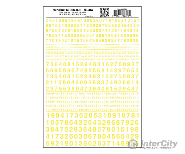 Woodland Scenics 730 Dry Transfer Numbers Only - Railroad Gothic -- Yellow Decals