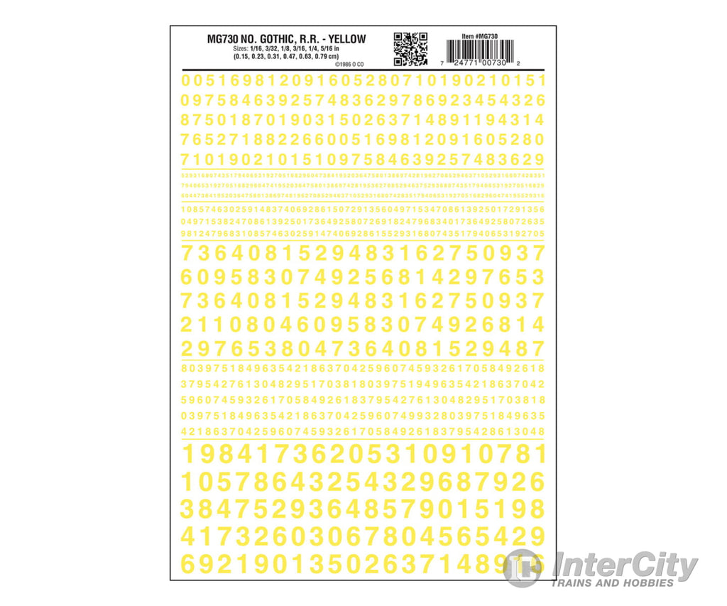 Woodland Scenics 730 Dry Transfer Numbers Only - Railroad Gothic -- Yellow Decals