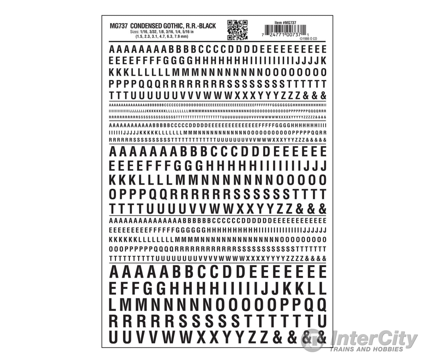 Woodland Scenics 737 Dry Transfer Alphabet & Numbers - Condensed Railroad Gothic -- Black Decals