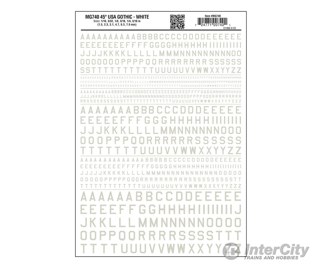 Woodland Scenics 740 Dry Transfer Alphabet & Numbers - 45-Degree Usa Gothic (Military Style) --