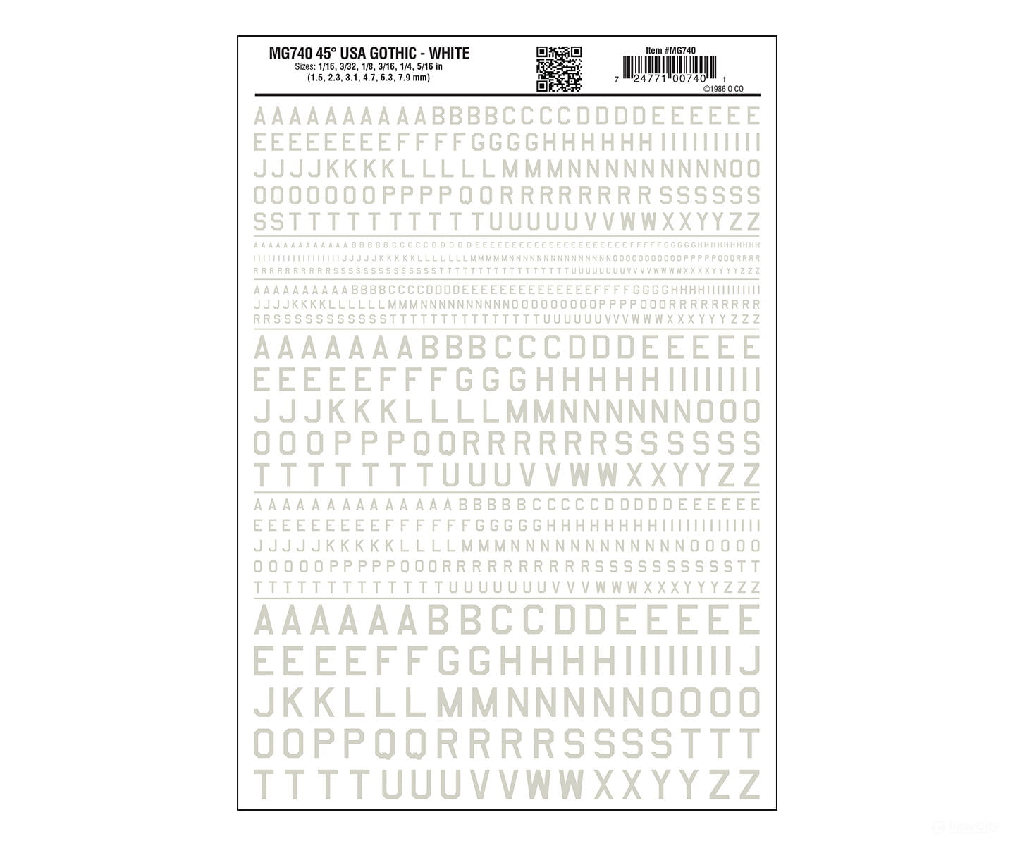 Woodland Scenics 740 Dry Transfer Alphabet & Numbers - 45-Degree Usa Gothic (Military Style) --