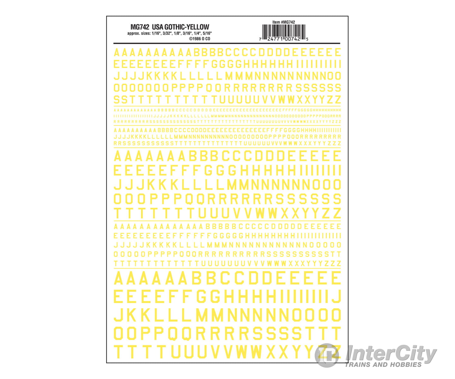 Woodland Scenics 742 Dry Transfer Alphabet - 45 Degree Usa Gothic (Military Style) - - Yellow Decals