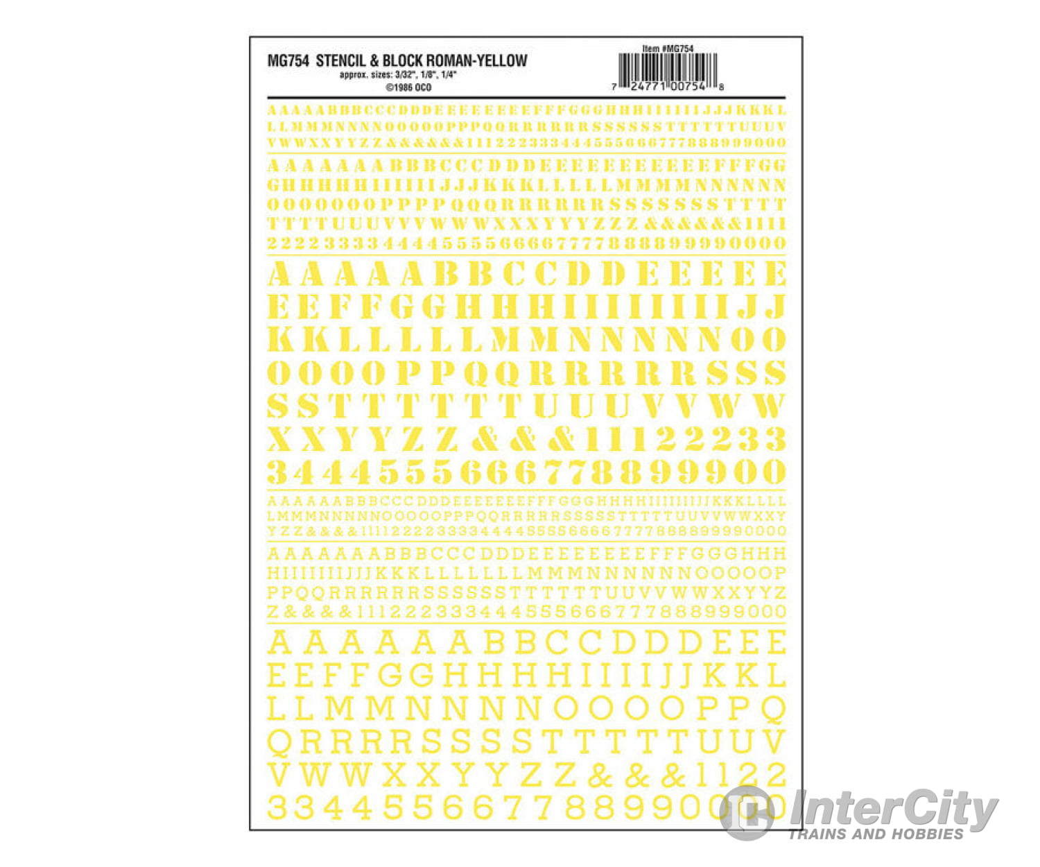 Woodland Scenics 754 Dry Transfer Alphabet & Numbers - Stencil/Block Roman -- Yellow Decals