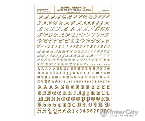 Woodland Scenics 757 Dry Transfer Alphabet & Numbers - Script/Old English - - Gold Decals