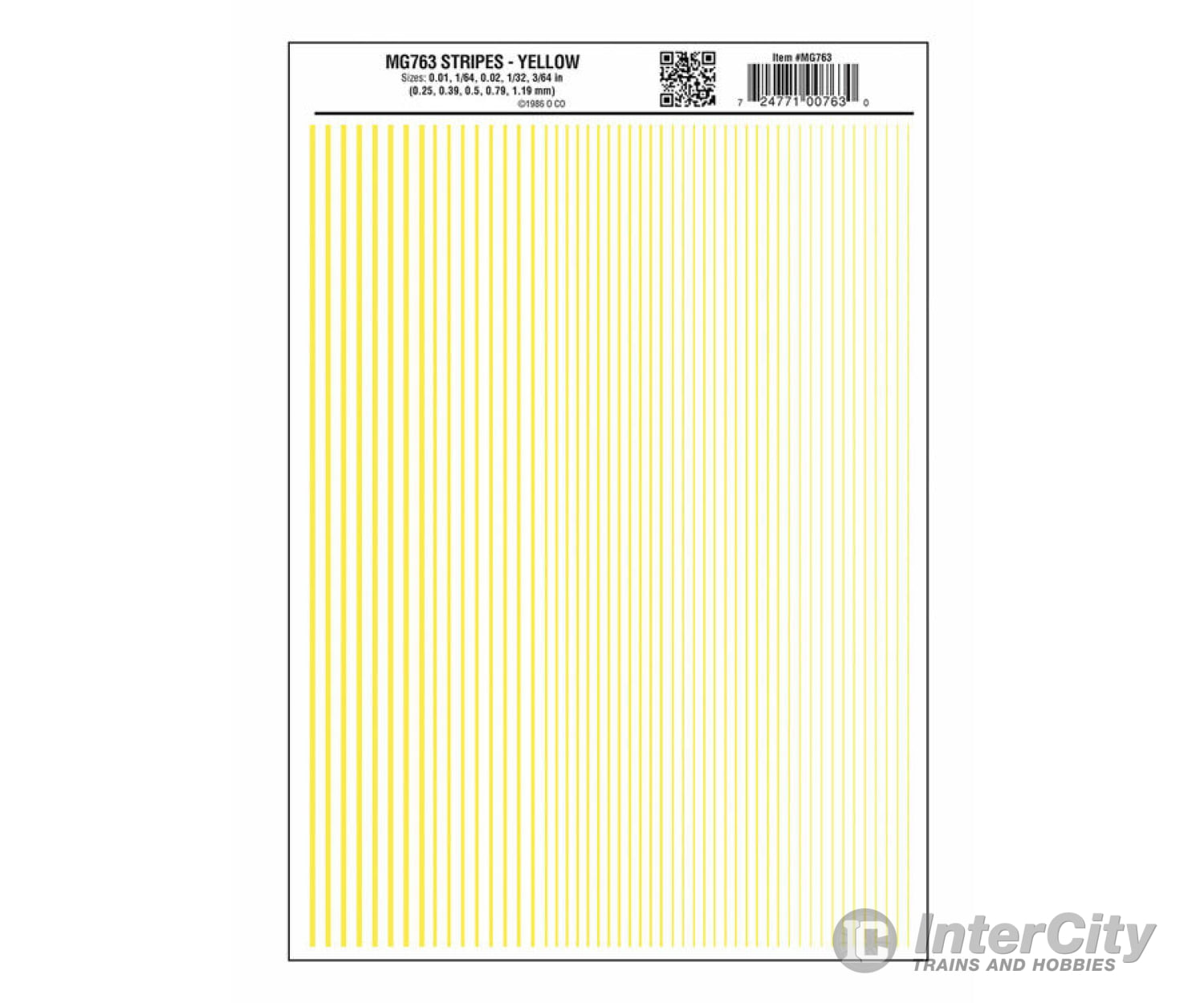 Woodland Scenics 763 Dry Transfer Stripes - .010 1/64.022 1/32 & 3/64’ Wide - - Yellow Decals