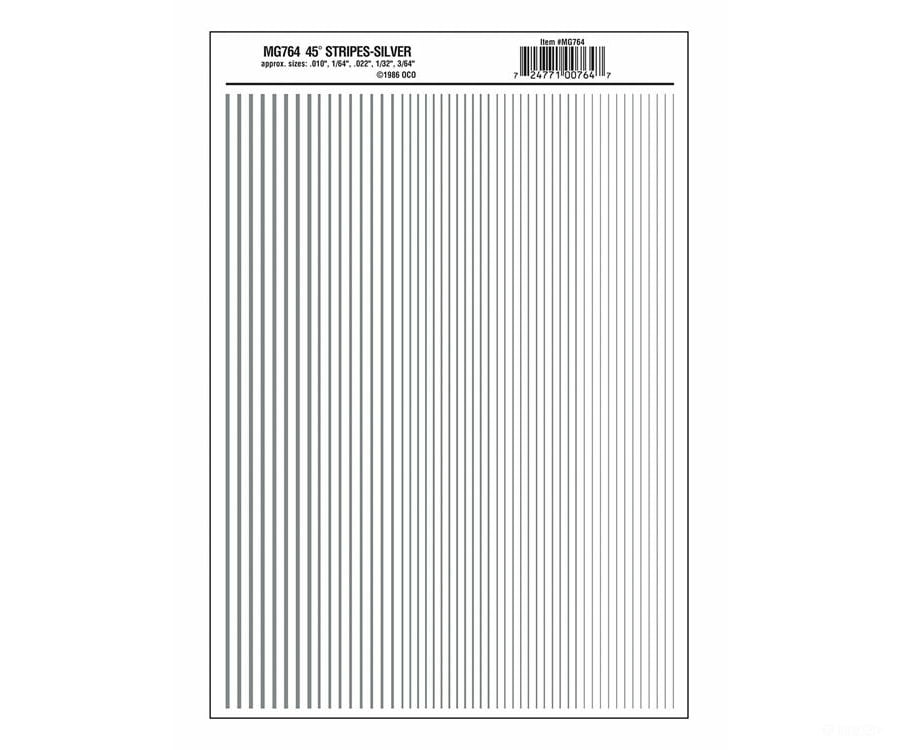 Woodland Scenics 764 Dry Transfer Stripes - .010 1/64.022 1/32 & 3/64’ Wide - - Silver Decals