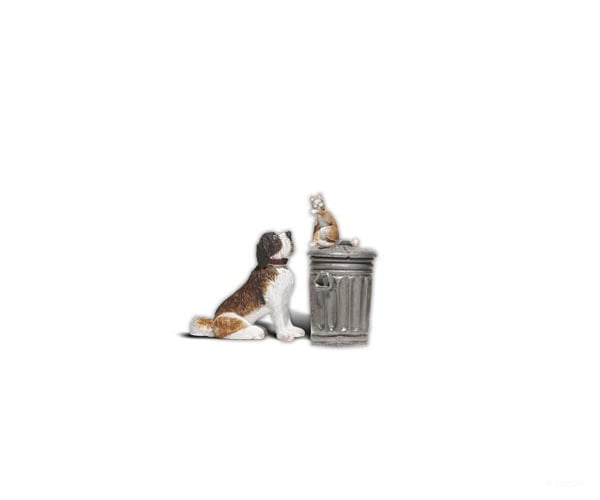 Woodland Scenics 2524 Scenic Accents(R) Figures - - Dog W/Cat On Trashcan