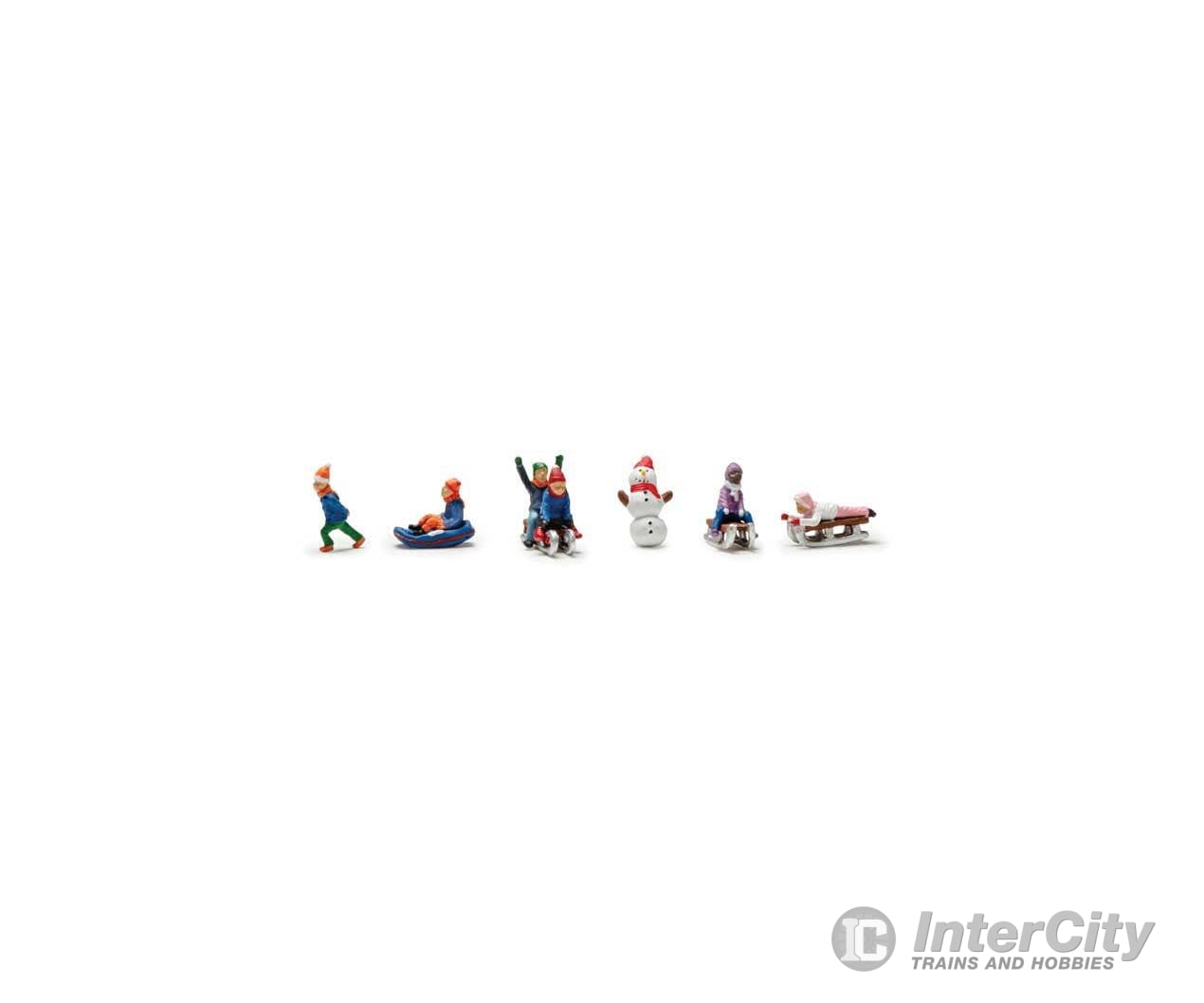 Woodland Scenics HO 1966 Children Sledding - Scenic Accents(R) - 5 Children Snowman Figures