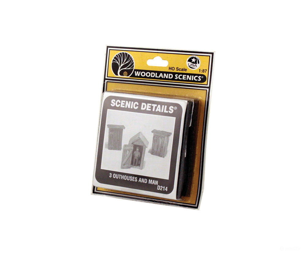 Woodland Scenics 214 3 Outhouses & Man - Scenic Details(R) Kit Scenery Details