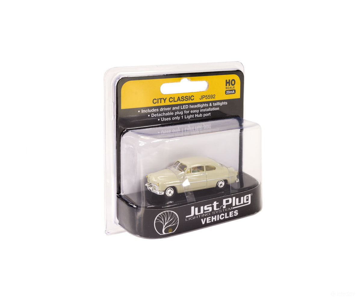 Woodland Scenics 5592 City Classic - Just Plug(R) Lighted Vehicle Ivory Cars & Trucks