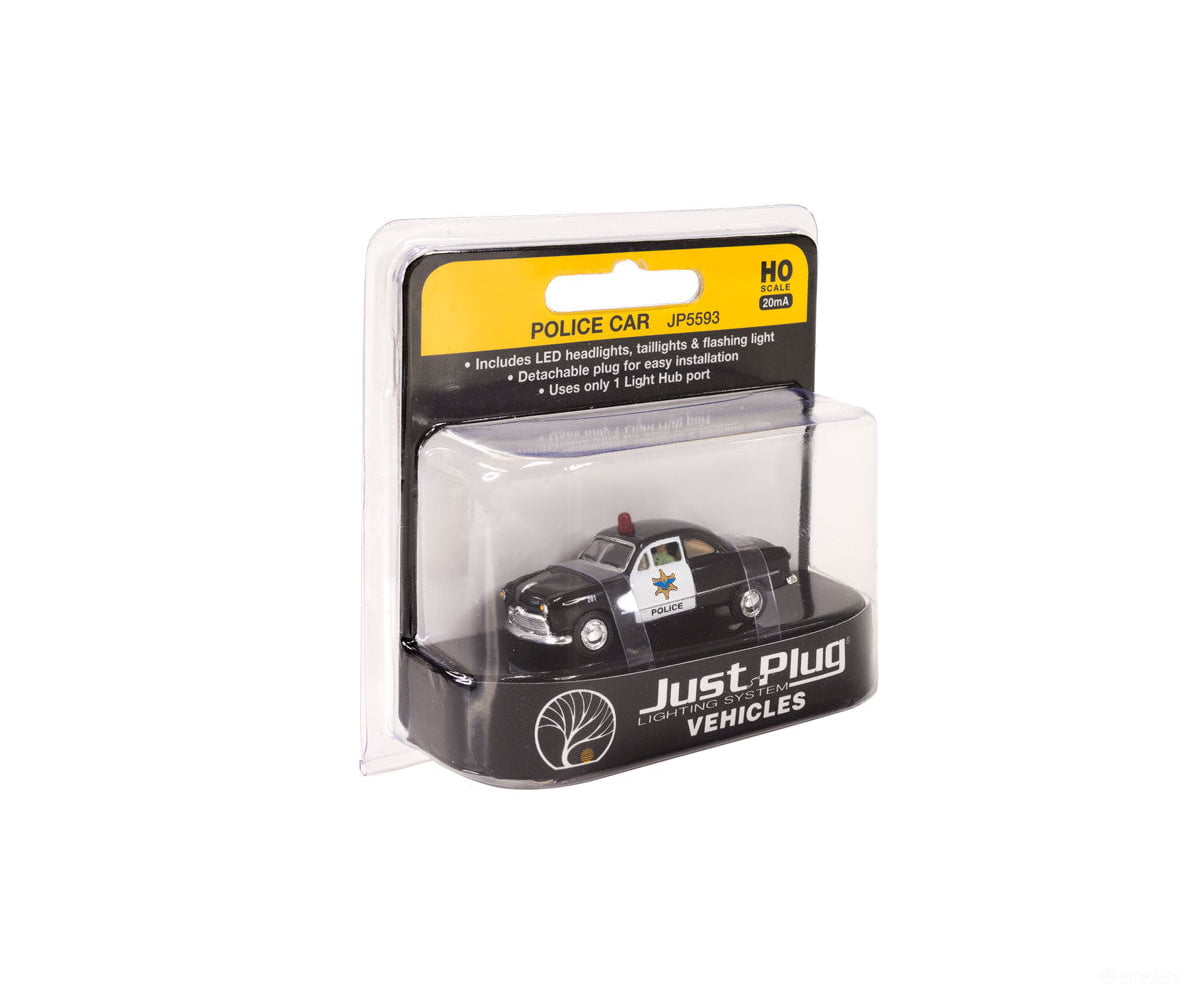 Woodland Scenics 5593 Police Car - Just Plug(R) Lighted Vehicle Black White Cars & Trucks
