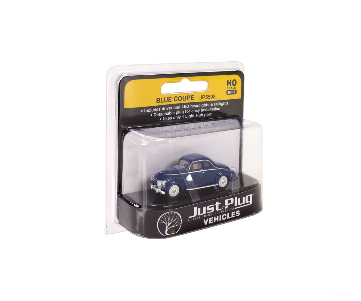 Woodland Scenics 5598 Blue Coupe - Just Plug(R) Lighted Vehicle Cars & Trucks