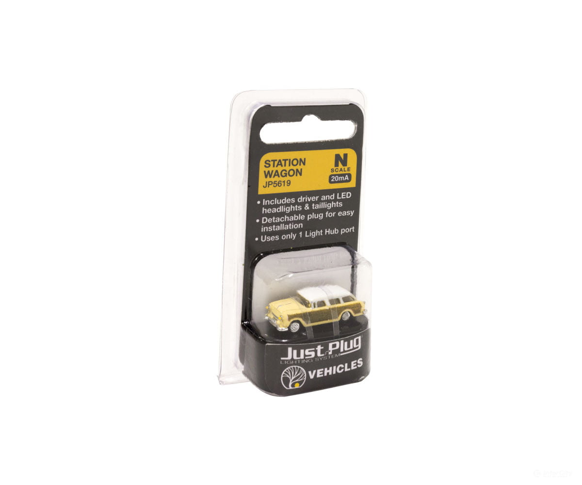 Woodland Scenics 5619 Station Wagon - Just Plug(R) Lighted Vehicle - - Yellow With Wood Sides Cars