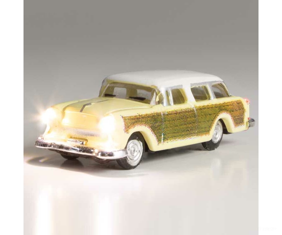 Woodland Scenics 5619 Station Wagon - Just Plug(R) Lighted Vehicle -- Yellow with Wood Sides Cars & Trucks