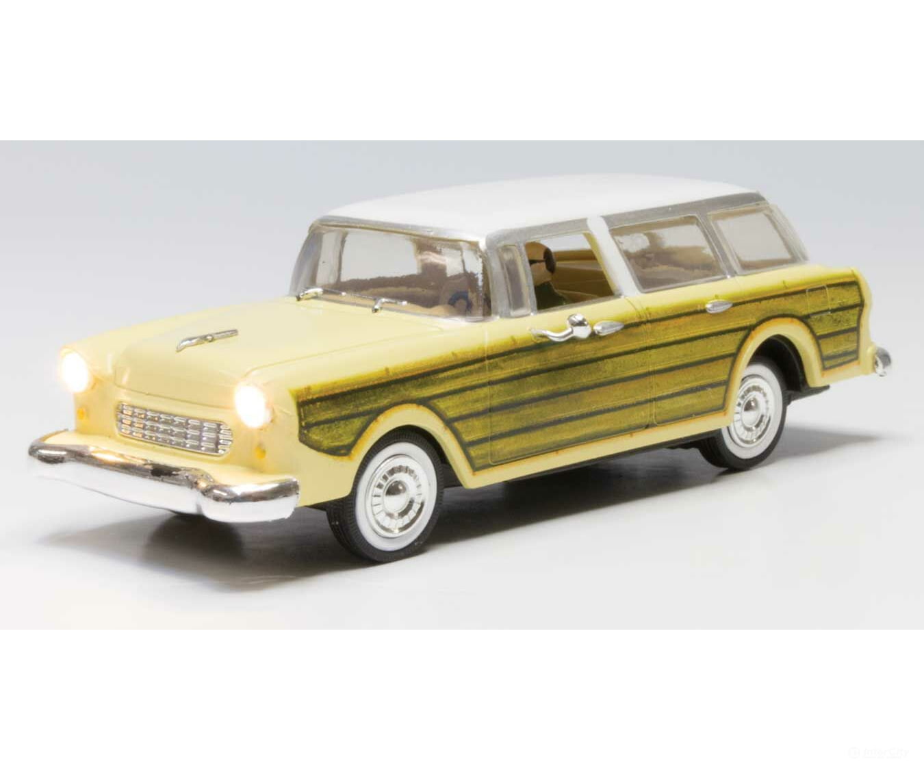 Woodland Scenics 5979 Station Wagon - Just Plug(R) Lighted Vehicle -- Yellow with Wood Sides Cars & Trucks